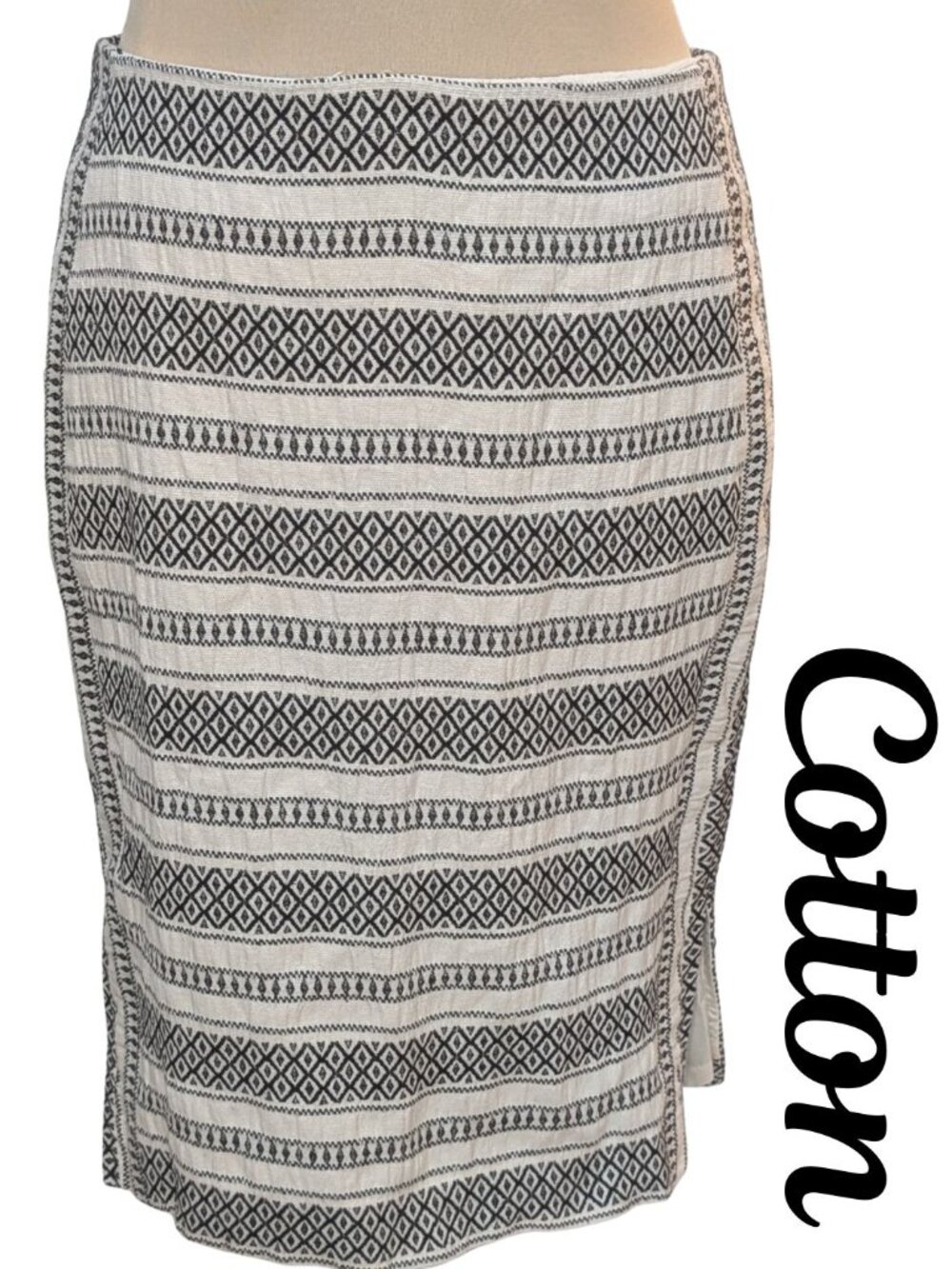 LOFT Geometric Textured Cotton Pencil Skirt